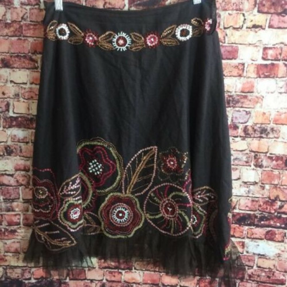 Parisian Signature Brown Red Sequin Net Hem A-Line - image 3